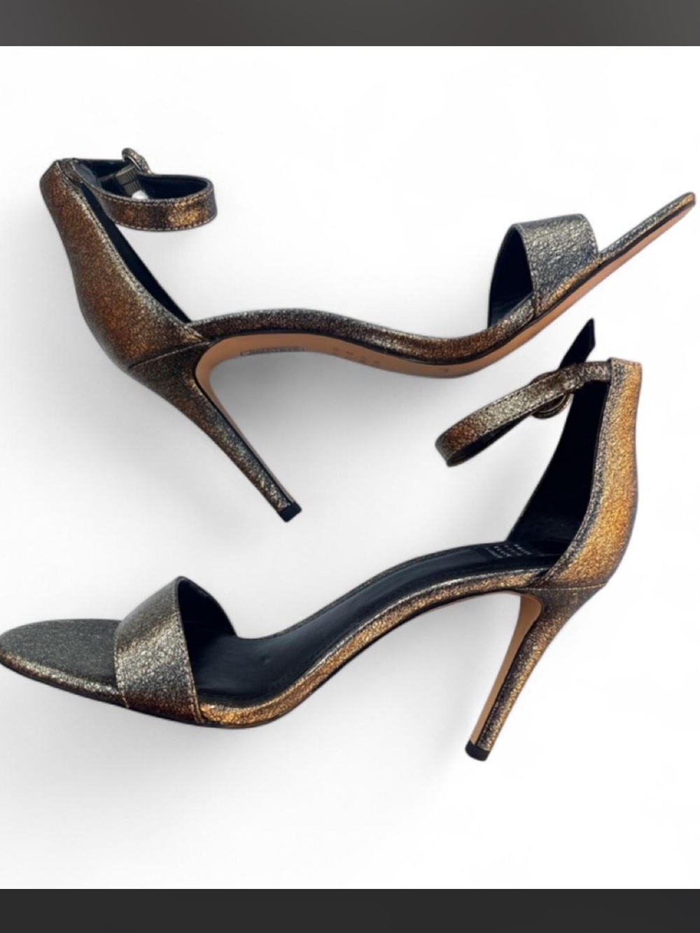 White House Black Market Metallic Bronze Ankle-Strap Stiletto Heels